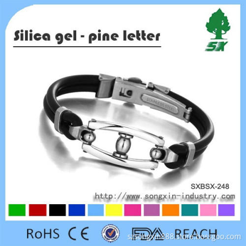 Hot sales!!! Top Grade Silicone Bracelet/Bangle with Anti Skin Allergy Stainless Steel 316L